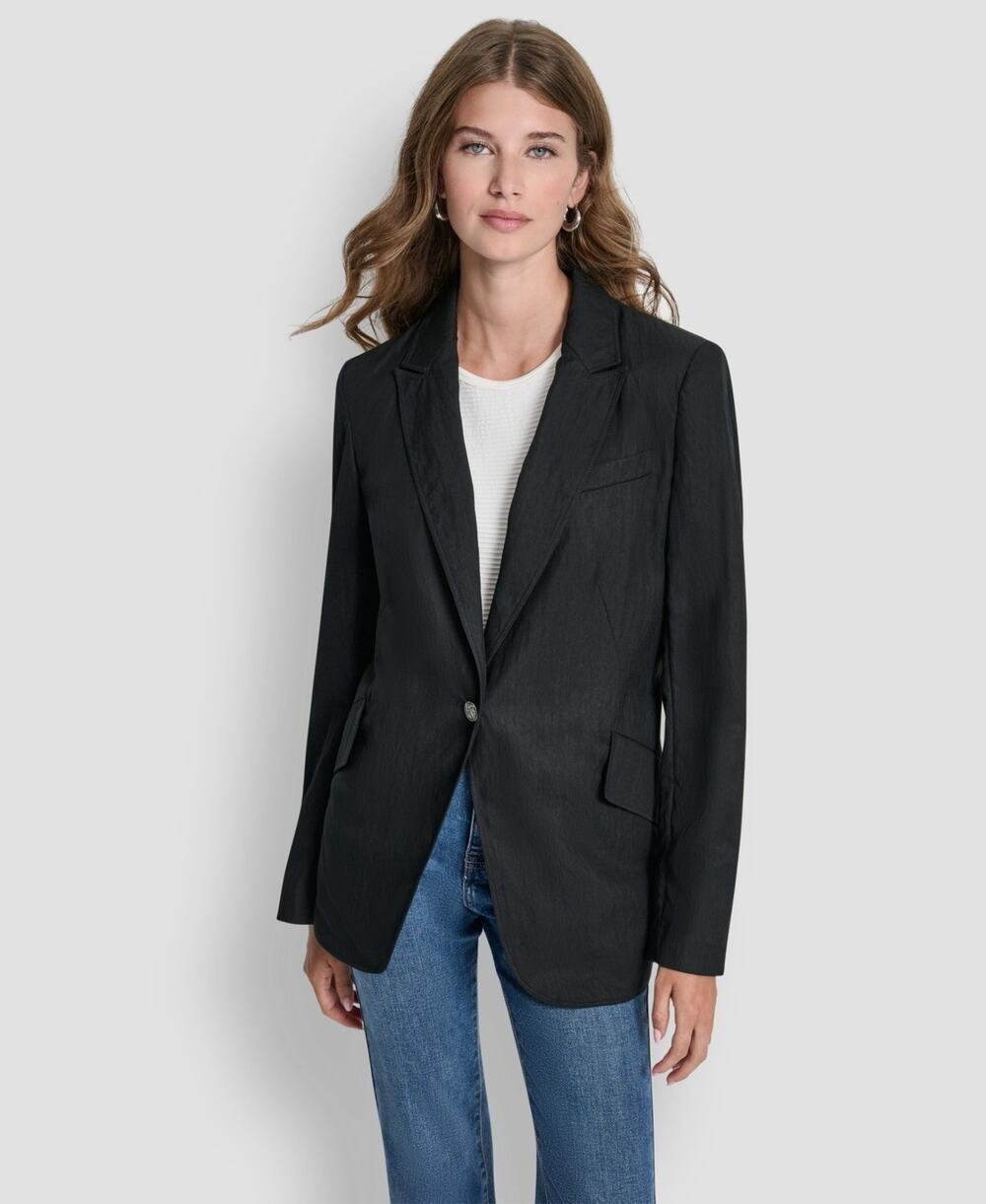 DKNY Women's Collared Button Front Blazer Black Size M 3509